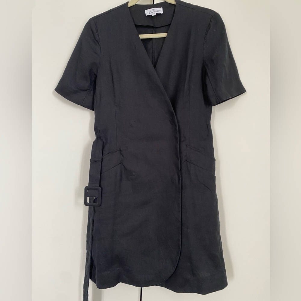 & Other Stories linen wrap mini dress with belt in black